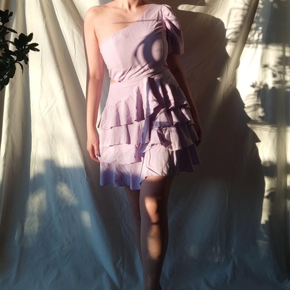 Do+Be Lilac Ruffled One Shoulder Mini Dress - Picture 3 of 8